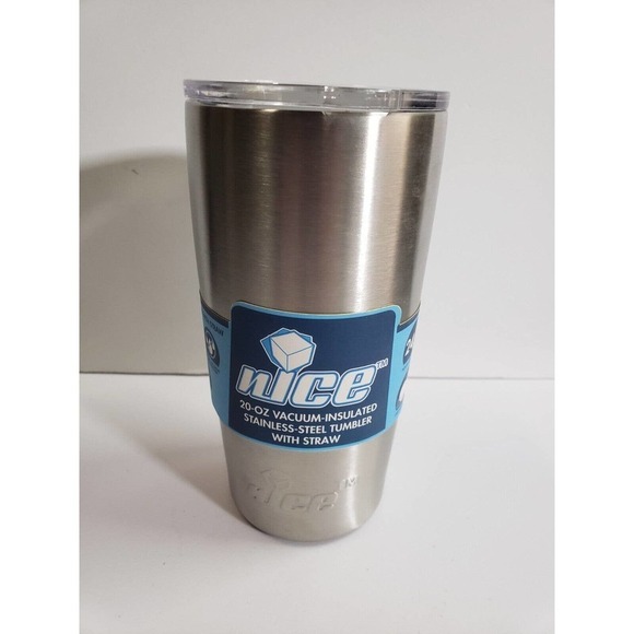 Nice Vacuum-Insulated Stainless Steel Tumbler with Straw 20 oz. Dishwasher Safe - Picture 1 of 7